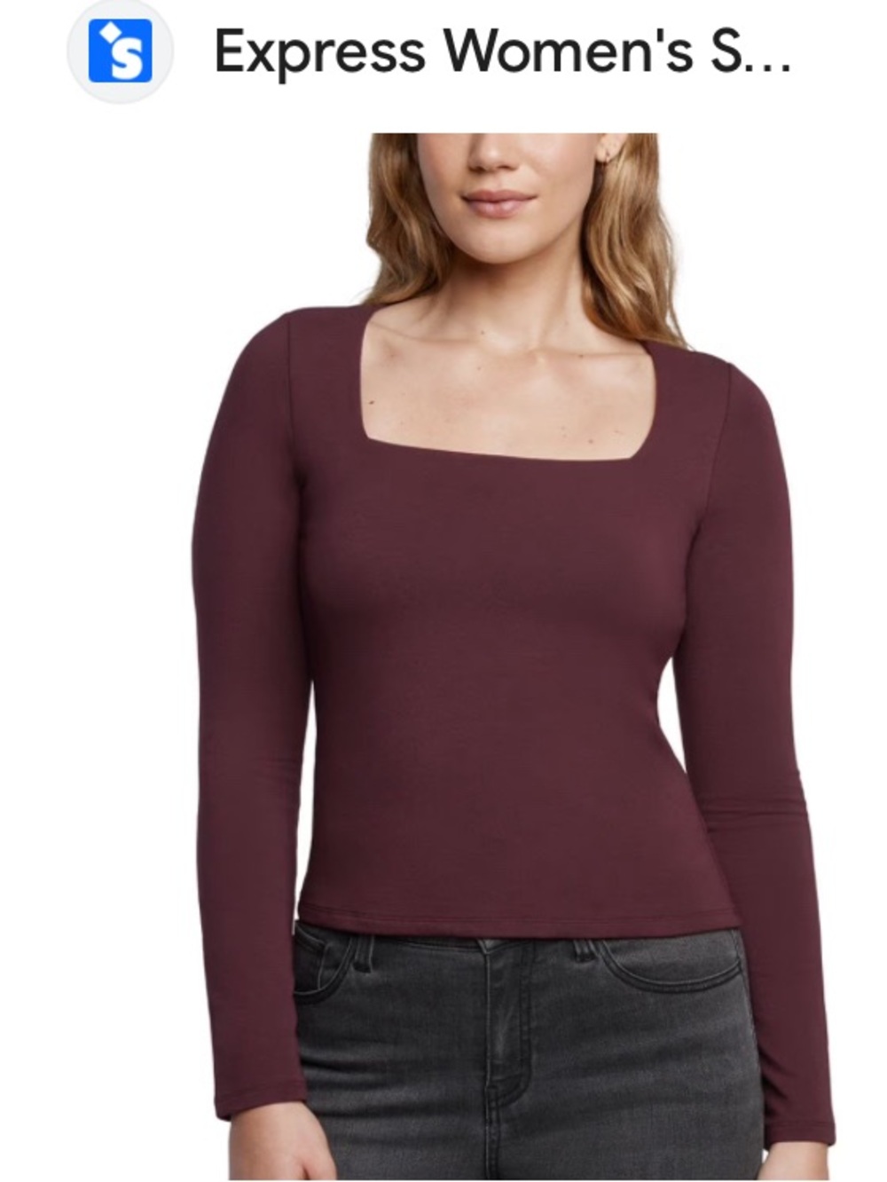 Express Long Sleeve Square Neck Top in Burgundy Plum